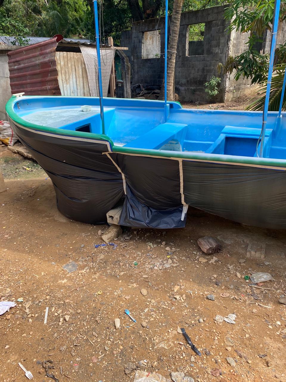 Skiff during marine finishing