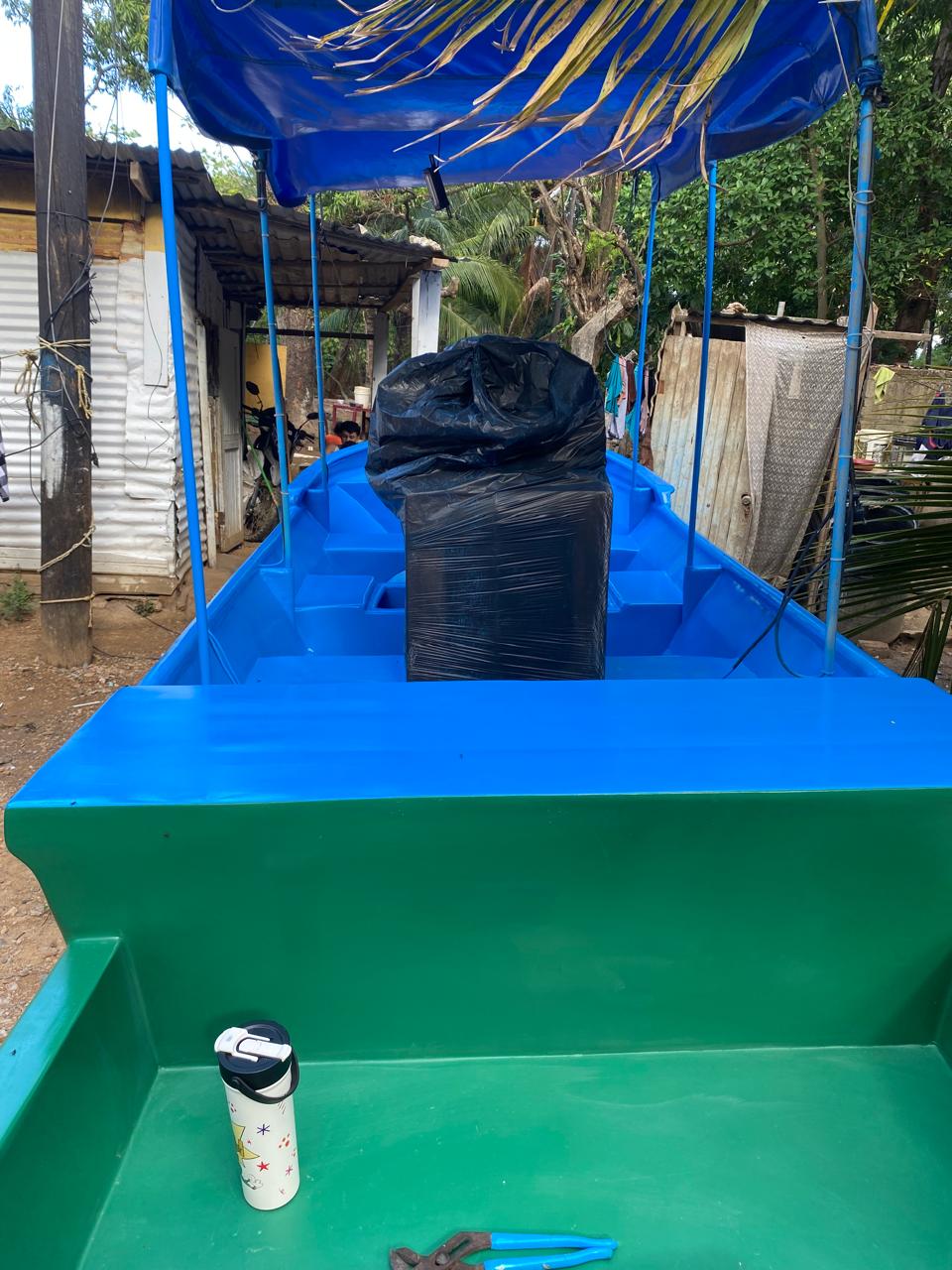 Completed custom fiberglass skiff
